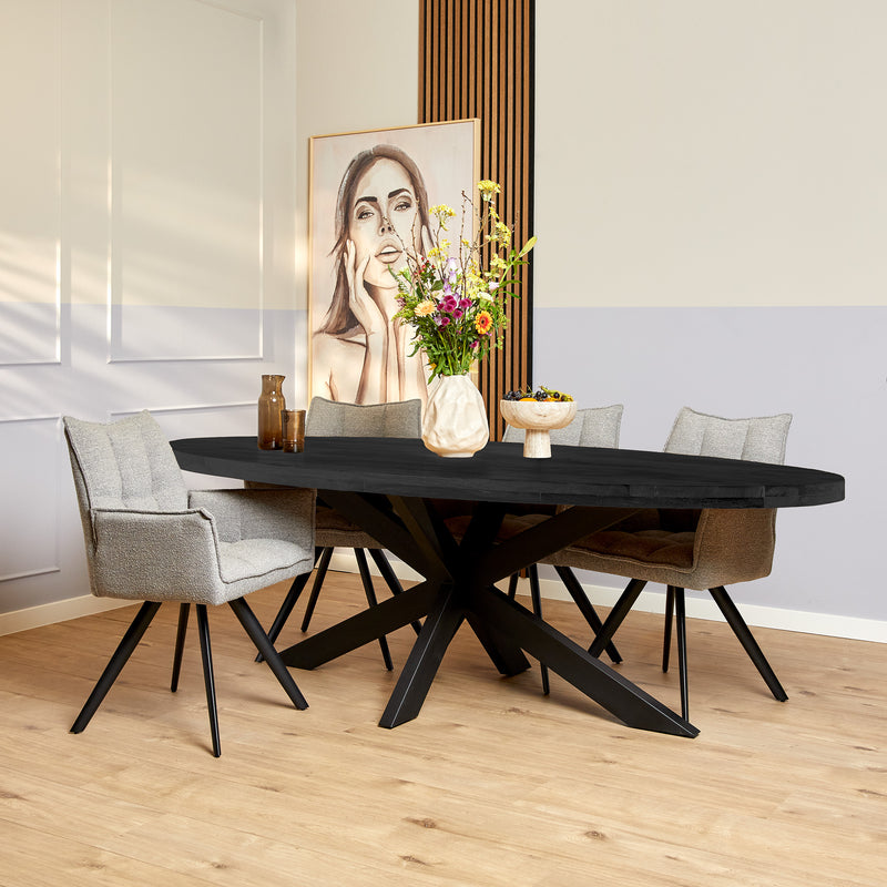 Eettafel Gladstone Black | Mangohout | Ovaal | Matrixpoot | 300cm