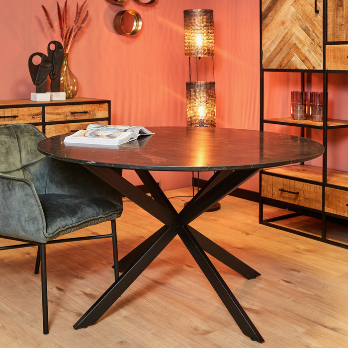 Eettafel Lynn Black | Marmer | Rond | Matrixpoot | 150 cm