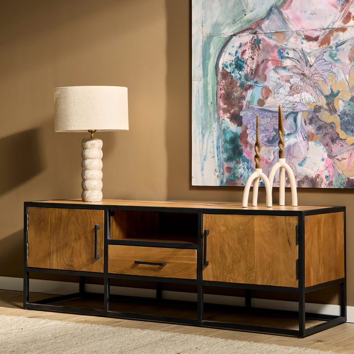 Tv meubel Denver | Mangohout en staal | 145 cm