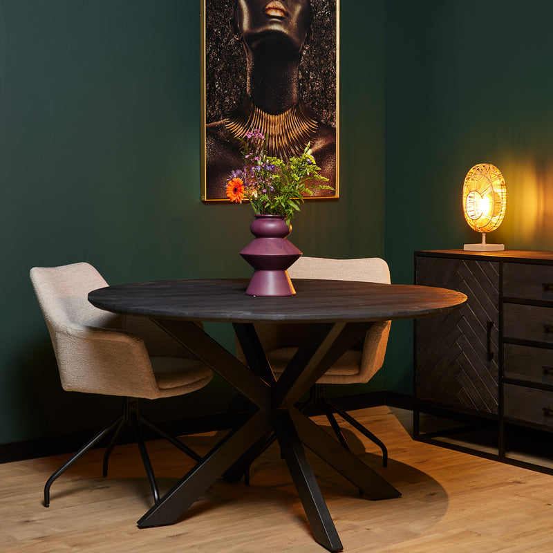 Eettafel Wilton Black | Mangohout | Rond | Matrixpoot | 150 cm