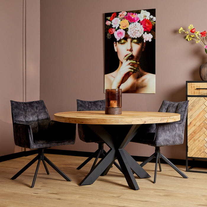 Eettafel Sydney | Mangohout | Rond | Matrixpoot | 150cm