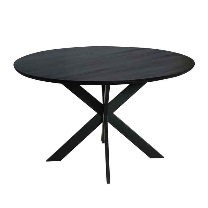 Eettafel Ferris Zwart | Eikenhout | Rond | Matrixpoot | 130cm