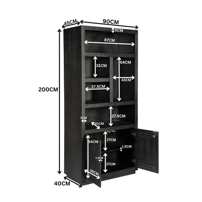 Boekenkast Brussel Black | 5 vakken - 2 deuren