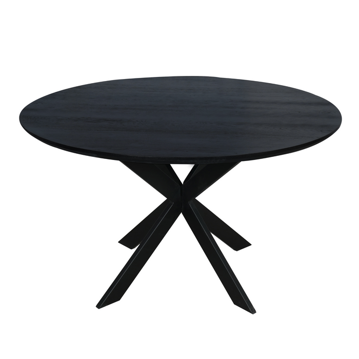 Eettafel Ferris Zwart | Eikenhout | Rond | Matrixpoot | 130cm