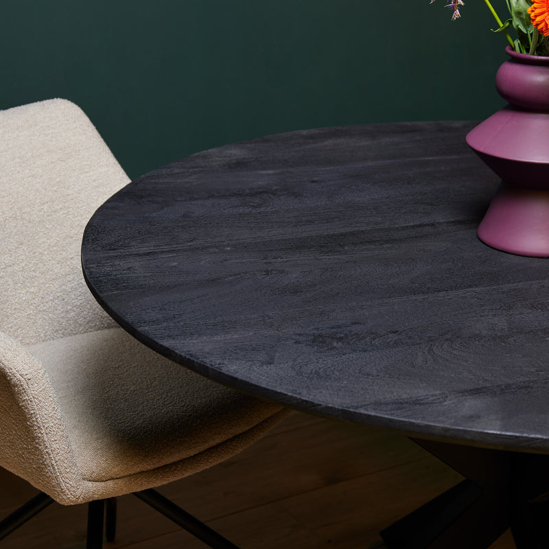 Eettafel Wilton Black | Mangohout | Rond | Matrixpoot | 130 cm