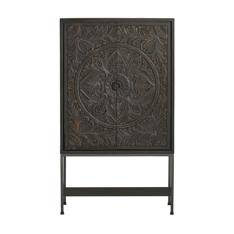 2-deurs Kast | Massief Mangohout - Zwart - Gelakt | 110 x 190 cm