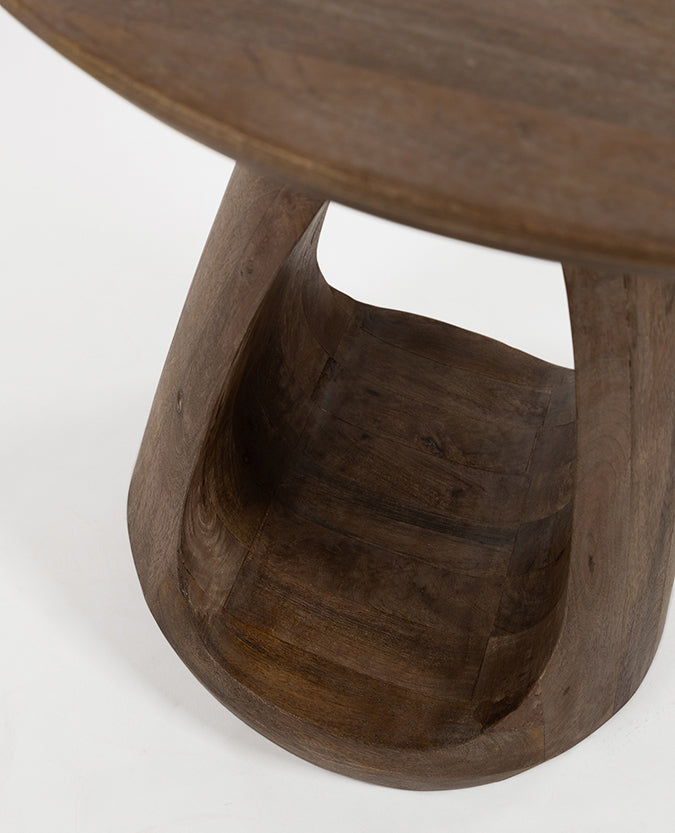 Bremen | Massief Mangohout - Brown Walnut - Gelakt | bijzettafel Ø50, H50,