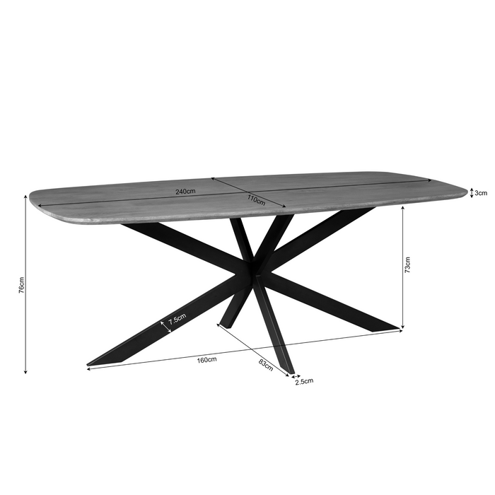 Eettafel Elegance Black | Mangohout | Deens Ovaal | Matrixpoot | 240cm