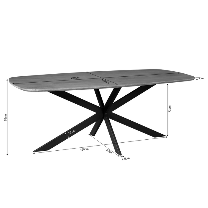 Eettafel Elegance | Mangohout | Deens Ovaal | Matrixpoot | 240cm