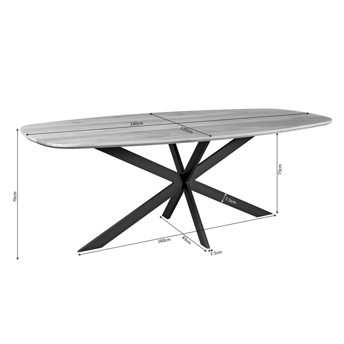 Eettafel Ferris | Eikenhout | Deens Ovaal | Matrixpoot | 240cm