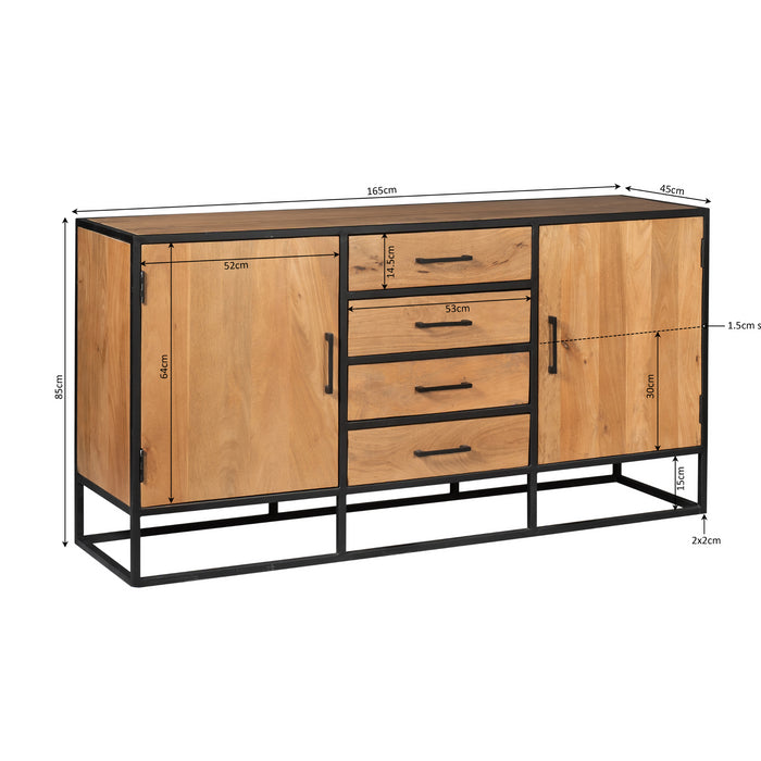 Dressoir Denver | Mangohout en staal | 165 cm