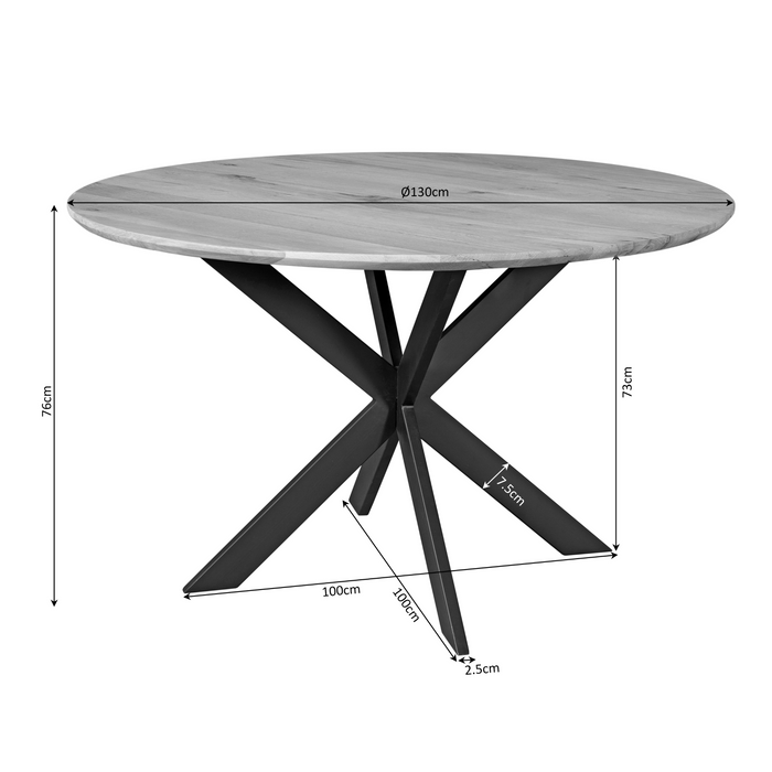 Eettafel Ferris Naturel | Eikenhout | Rond | Matrixpoot | 130cm