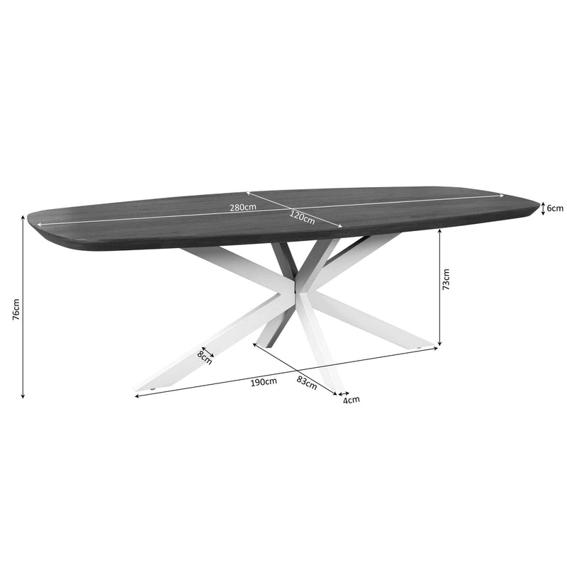 Eettafel Madison Brown | Mangohout | Deens Ovaal | Matrixpoot Sand | 280cm