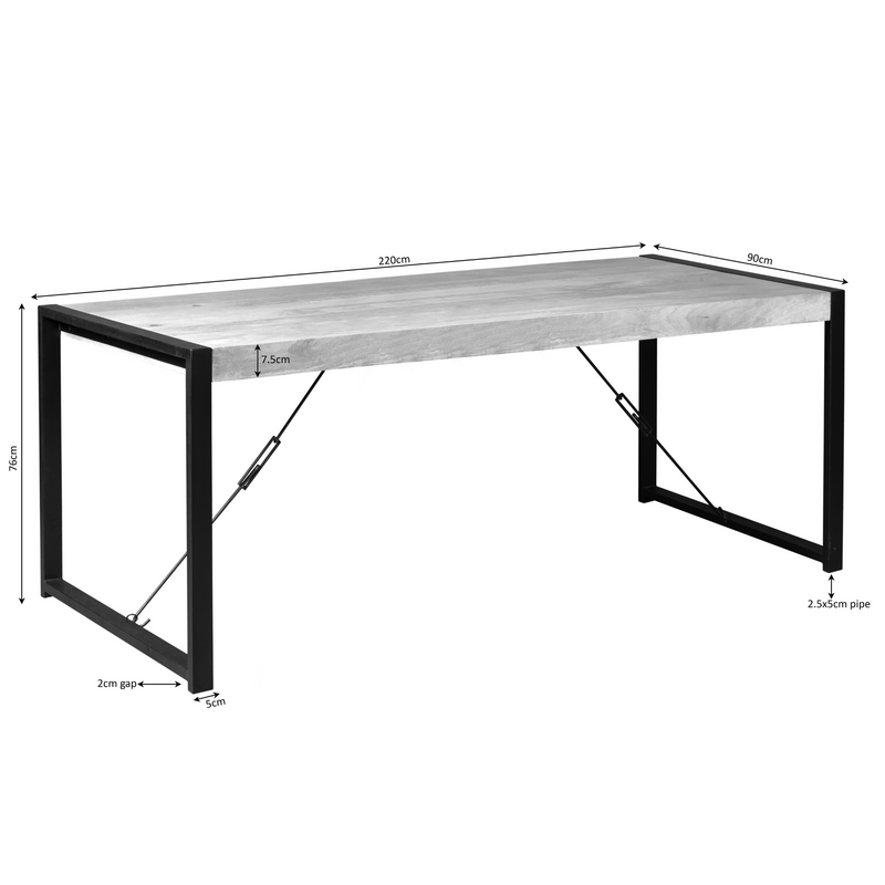 Eettafel Barkley | Mangohout | Rechthoek | U-poot | 220x90