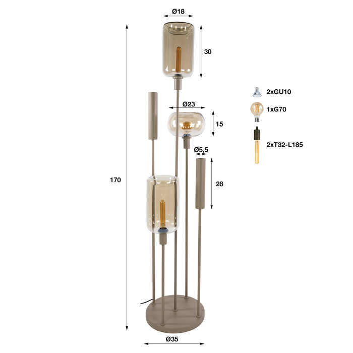 Vloerlamp Serene switch getrapt 2+3L
