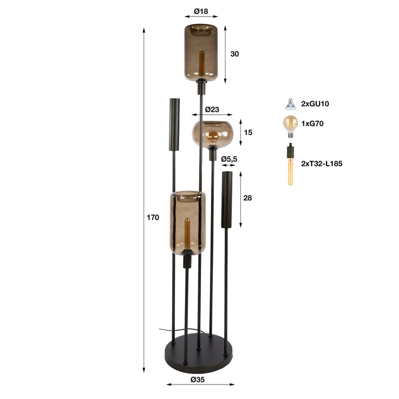 Vloerlamp Serene switch getrapt 2+3L