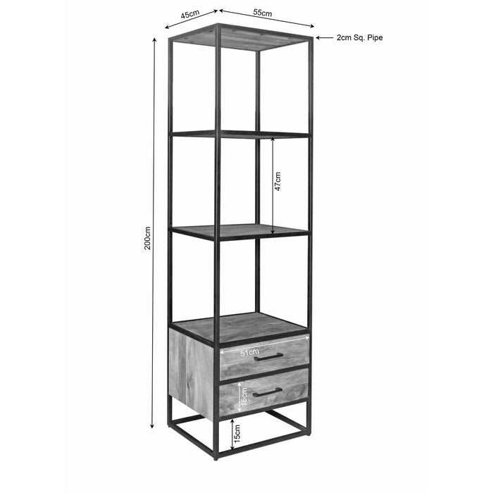 Boekenkast Denver | Mangohout en staal | 2 lades