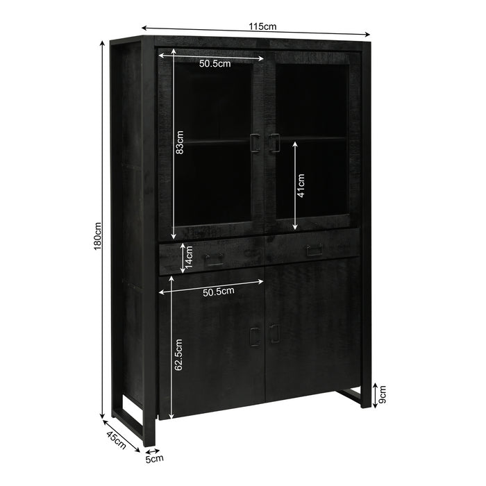 Vitrinekast Boaz Black | 115 cm