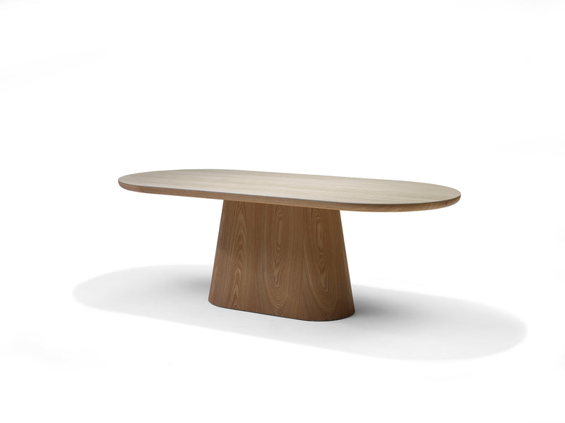 DELOS | DECKSTONE - SINTERED STONE | Eetkamertafel Travertin 220x100 Eiken naturel kolomvoet
