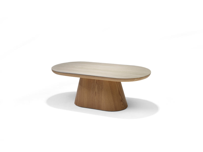DELOS Salontafel | DECKSTONE - SINTERED STONE | Travertin 120x60 Eiken naturel kolomvoet