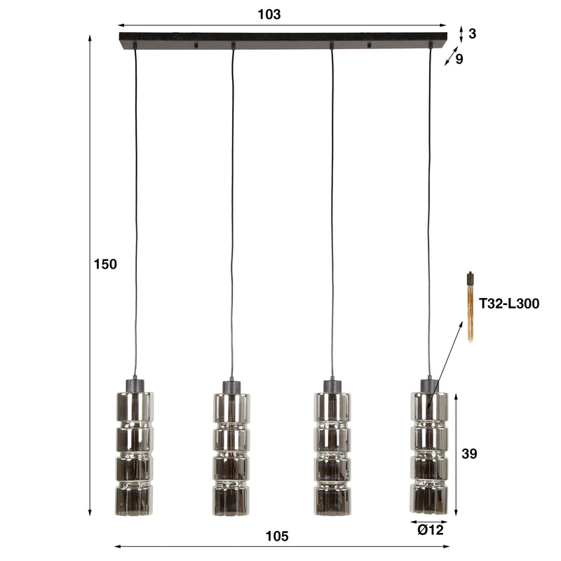Hanglamp Cylinder Glass 4L