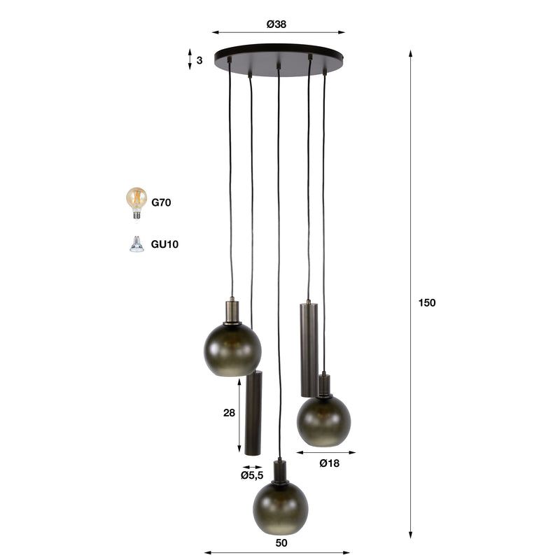 Hanglamp Sfera Tricolore getrapt 5L