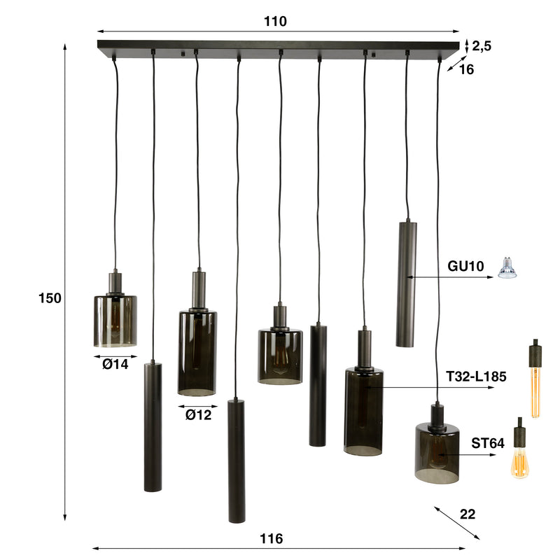 Hanglamp Sepiora 5+4L