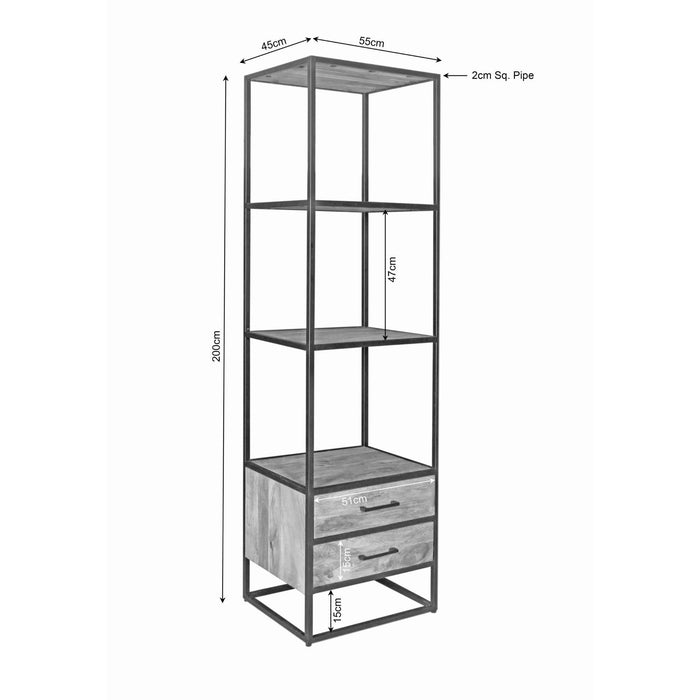 Boekenkast Denver | Mangohout en staal | 2 lades