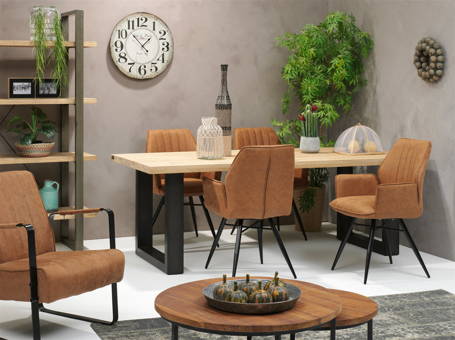 Eetkamerstoel Clark | Armleuning | Stof Soft Cognac