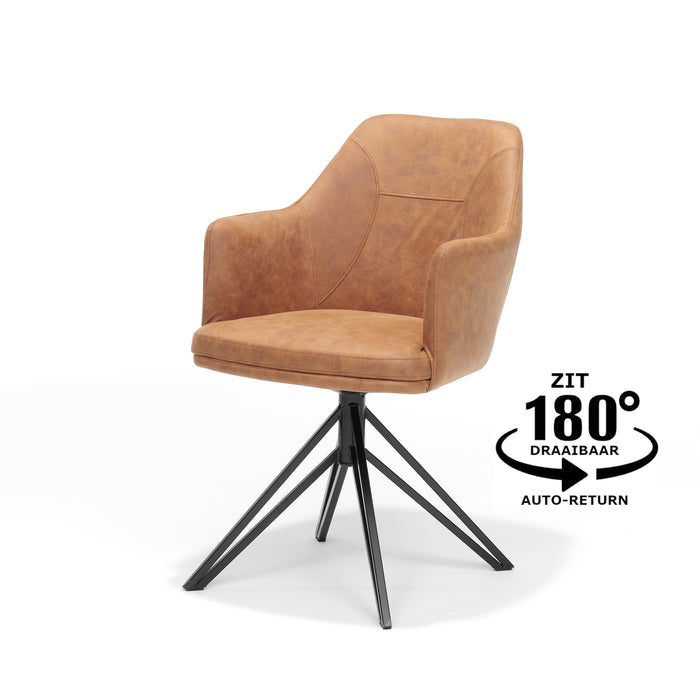 Eetkamerstoel Calvin | Cognac | Zwart frame