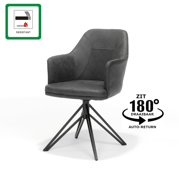 Eetkamerstoel Calvin | STOF SOFT | Antraciet | Zwart frame