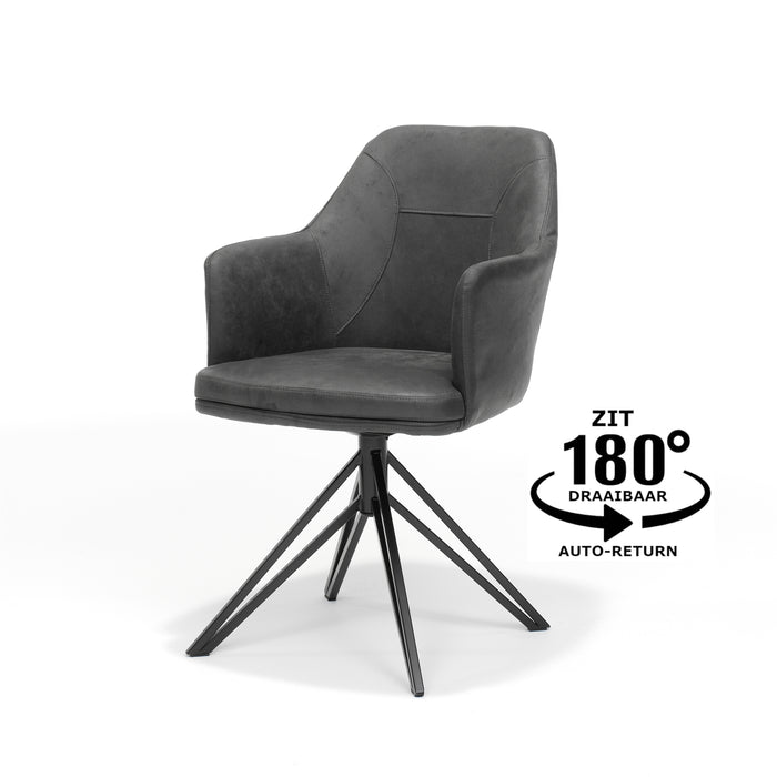 Eetkamerstoel Calvin | STOF SOFT | Antraciet | Zwart frame