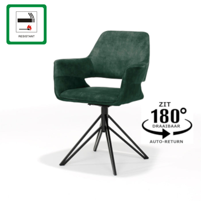 Eetkamerstoel Katy | Draaivoet | Armleuning | Aurora Velours Hunter UKFR