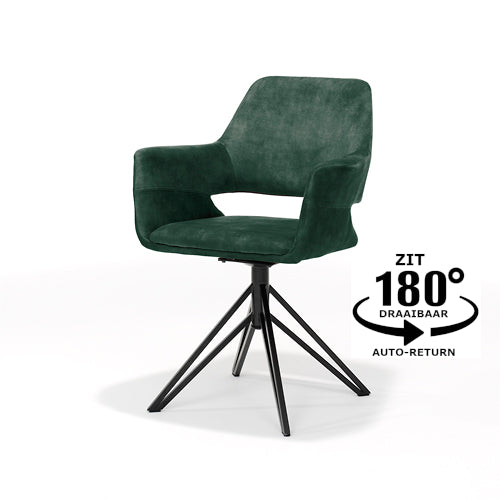 Eetkamerstoel Katy | Draaivoet | Armleuning | Aurora Velours Hunter UKFR