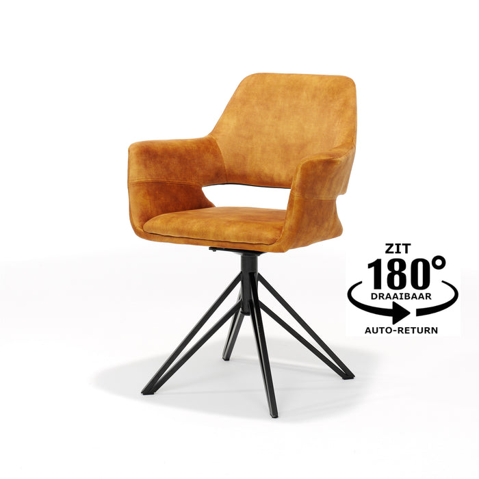 Eetkamerstoel Katy | Draaivoet | Armleuning | Aurora Velours Gold