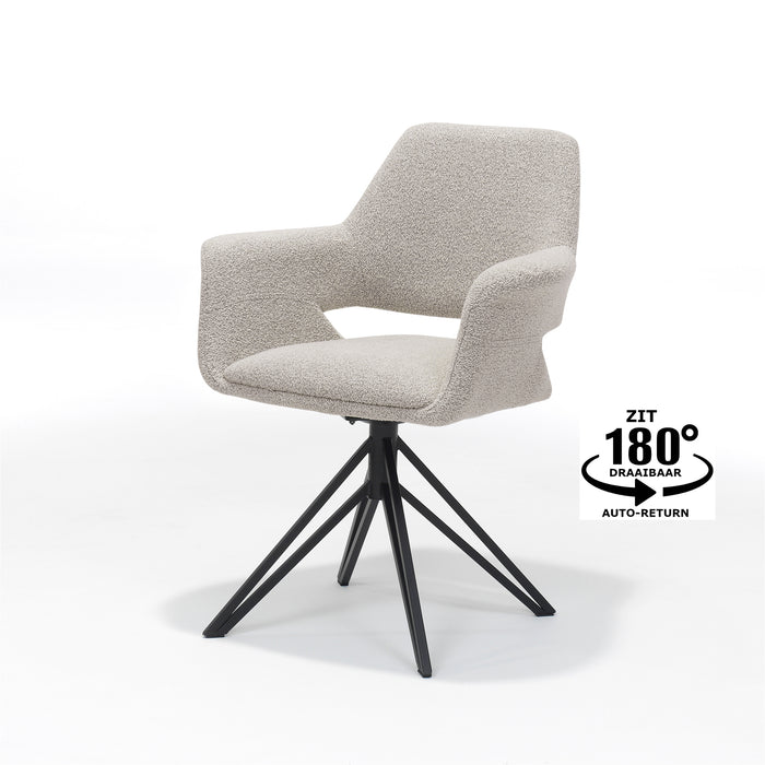 Eetkamerstoel Katy | Draaivoet | Armleuning | Stof Teddy Natural