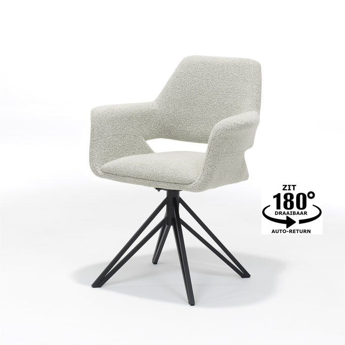 Eetkamerstoel Katy | Draaivoet | Armleuning | Stof Teddy Ivory