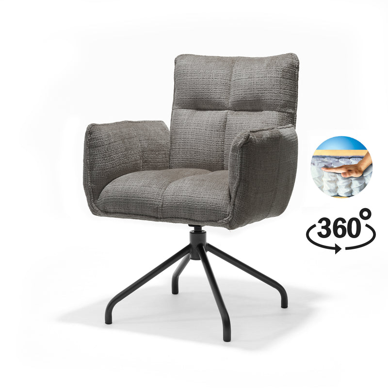 Nova | STOF CREMONA | armstoel #93 Donker Grijs 360 Draaibaar frame zwart P14
