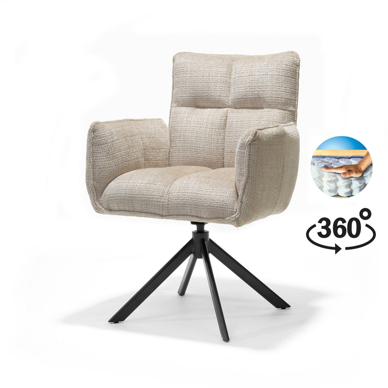 Nova | STOF CREMONA | armstoel #02 Ecru 360 Draaibaar frame zwart A360