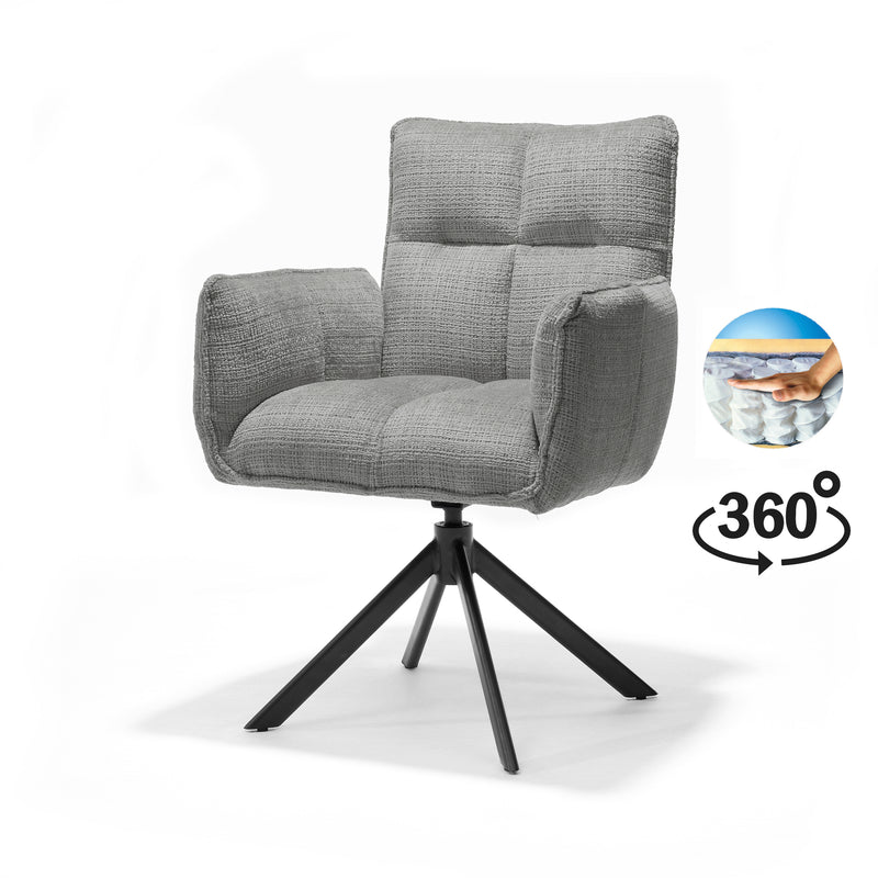 Nova Armstoel | STOF CREMONA | #85 Licht Grijs 360 Draaibaar frame zwart A360