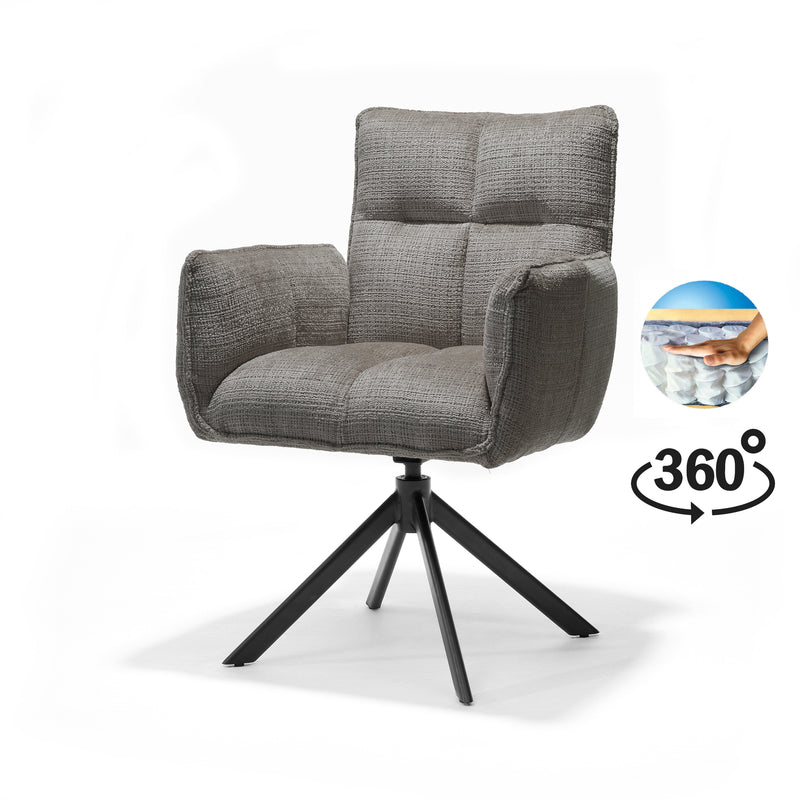 Nova | STOF CREMONA | armstoel #93 Donker Grijs 360 Draaibaar frame zwart A360