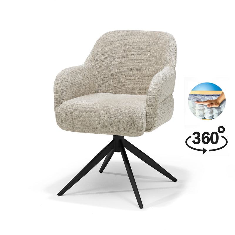 Austin | STOF CREMONA | armstoel #02 Ecru 360 Draaibaar frame Zwart P03
