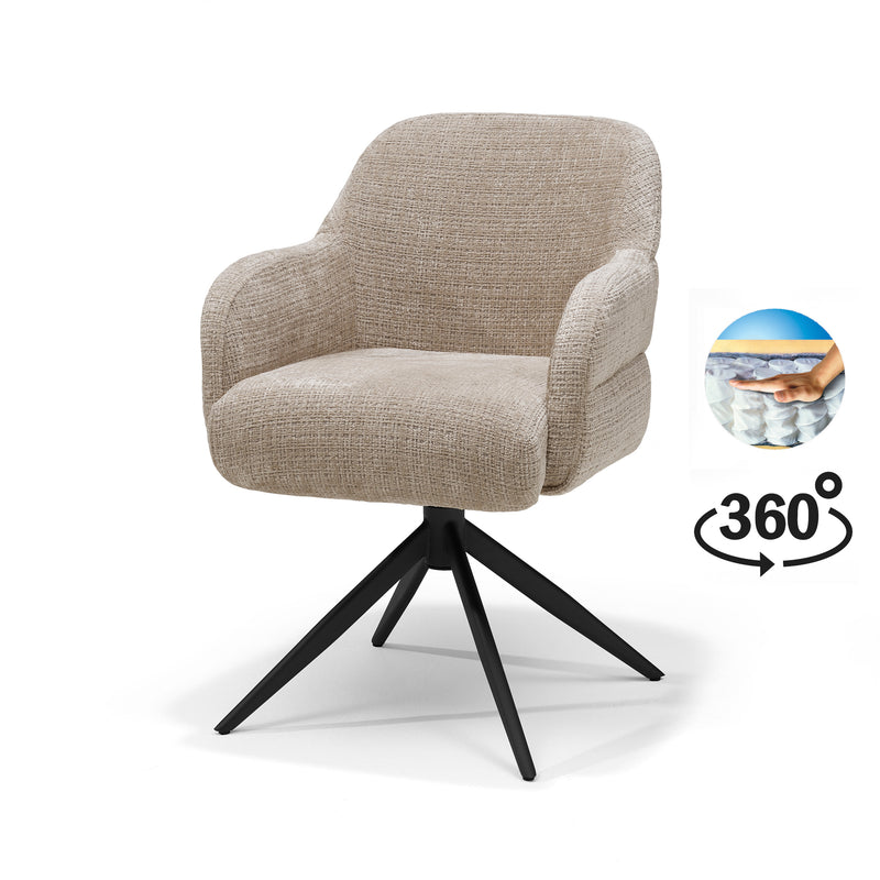 Austin | STOF CREMONA | armstoel #14 Beige 360 Draaibaar frame Zwart P03