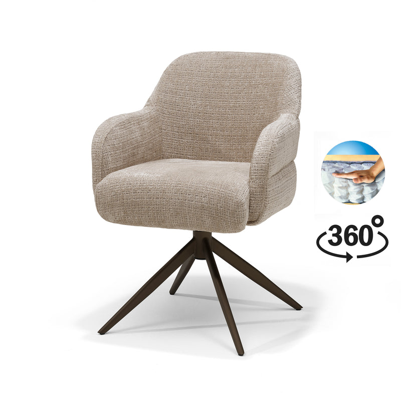 Austin | STOF CREMONA | armstoel #14 Beige 360 Draaibaar frame Anodic Brown P03