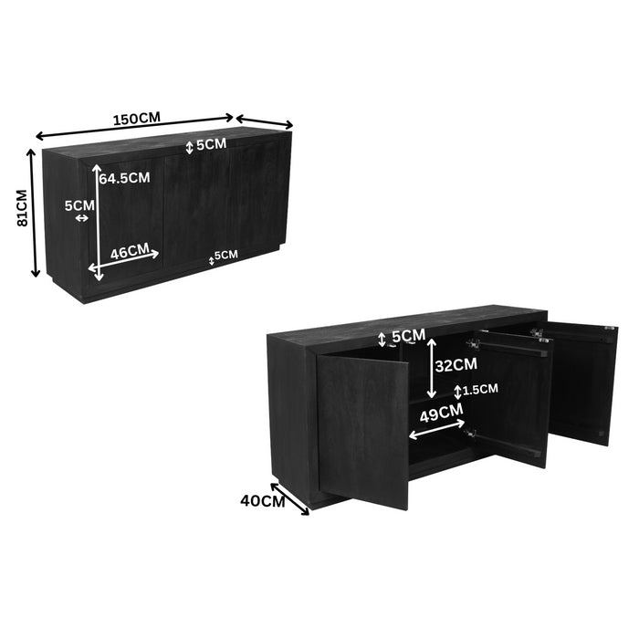 Dressoir Brussel Black 3 deurs | 150 cm