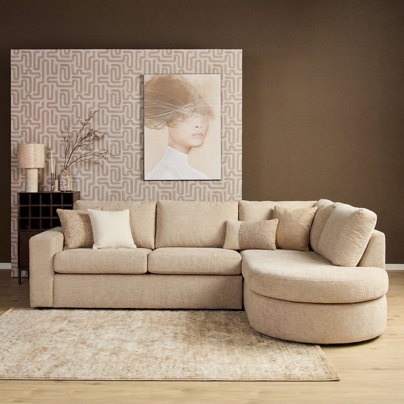 MySofa Alma | 100%PES | Hoekbank Beige 2,5 zits+Divan Rechts