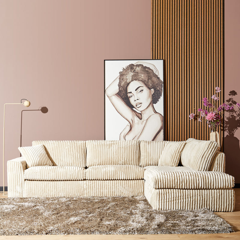 Hoekbank MySofa Teddy | Rechts | Beige 2,5 zits + Divan 5 jaar garantie