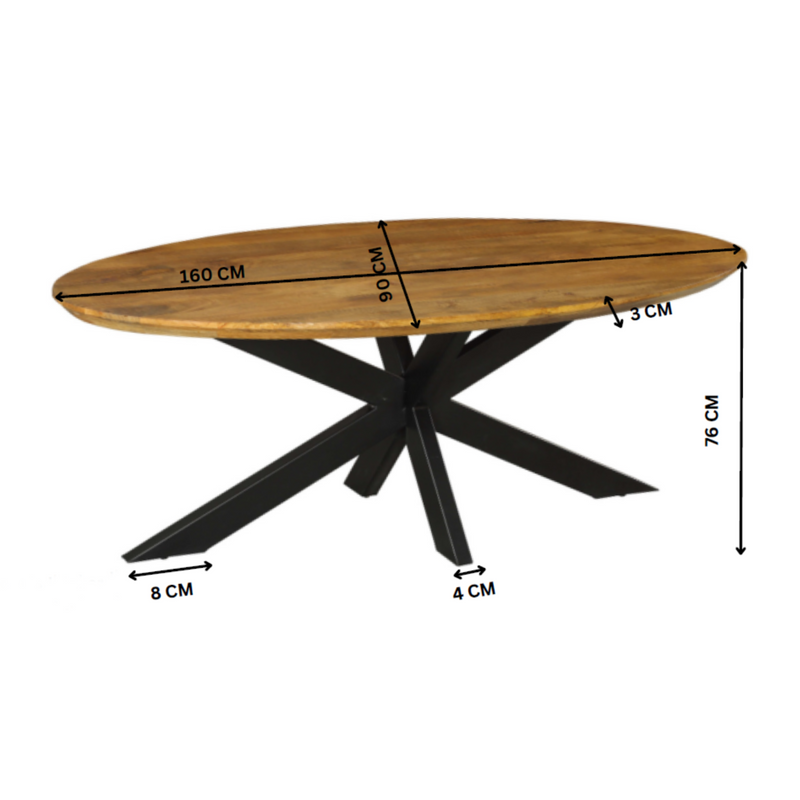Eettafel Brandy | 160 x 90 cm | Eetkamertafel Ovaal