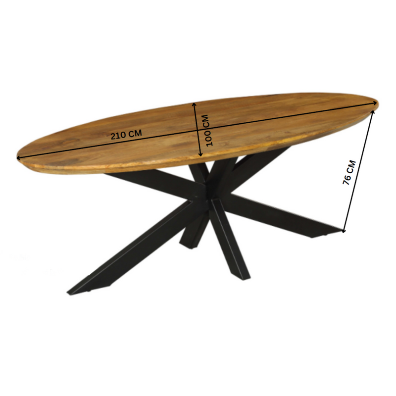 Eettafel Brandy | Mangohout | Ovaal | Matrixpoot | 180x90cm