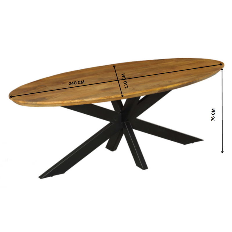 Eettafel Brandy | Mangohout | Ovaal | Matrixpoot | 240x110cm